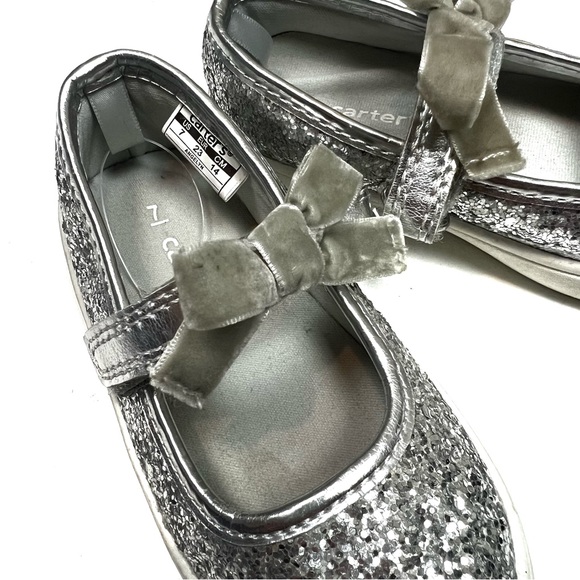 Carters | Toddler Glitter Sparkle Mary Janes Velcro With Bow Sz 7 - Picture 2 of 9